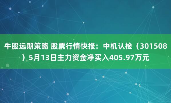 牛股远期策略 股票行情快报：中机认检（301508）5月13日主力资金净买入405.97万元
