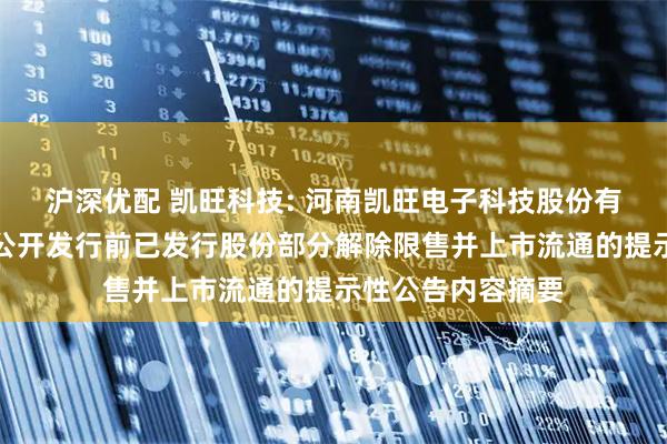 沪深优配 凯旺科技: 河南凯旺电子科技股份有限公司关于首次公开发行前已发行股份部分解除限售并上市流通的提示性公告内容摘要